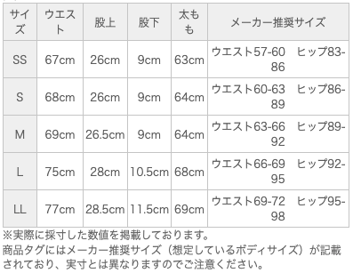サイズ表