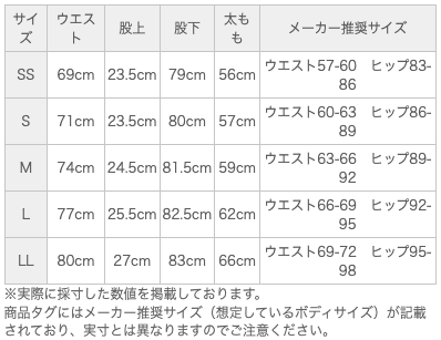 サイズ表