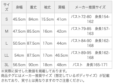サイズ表